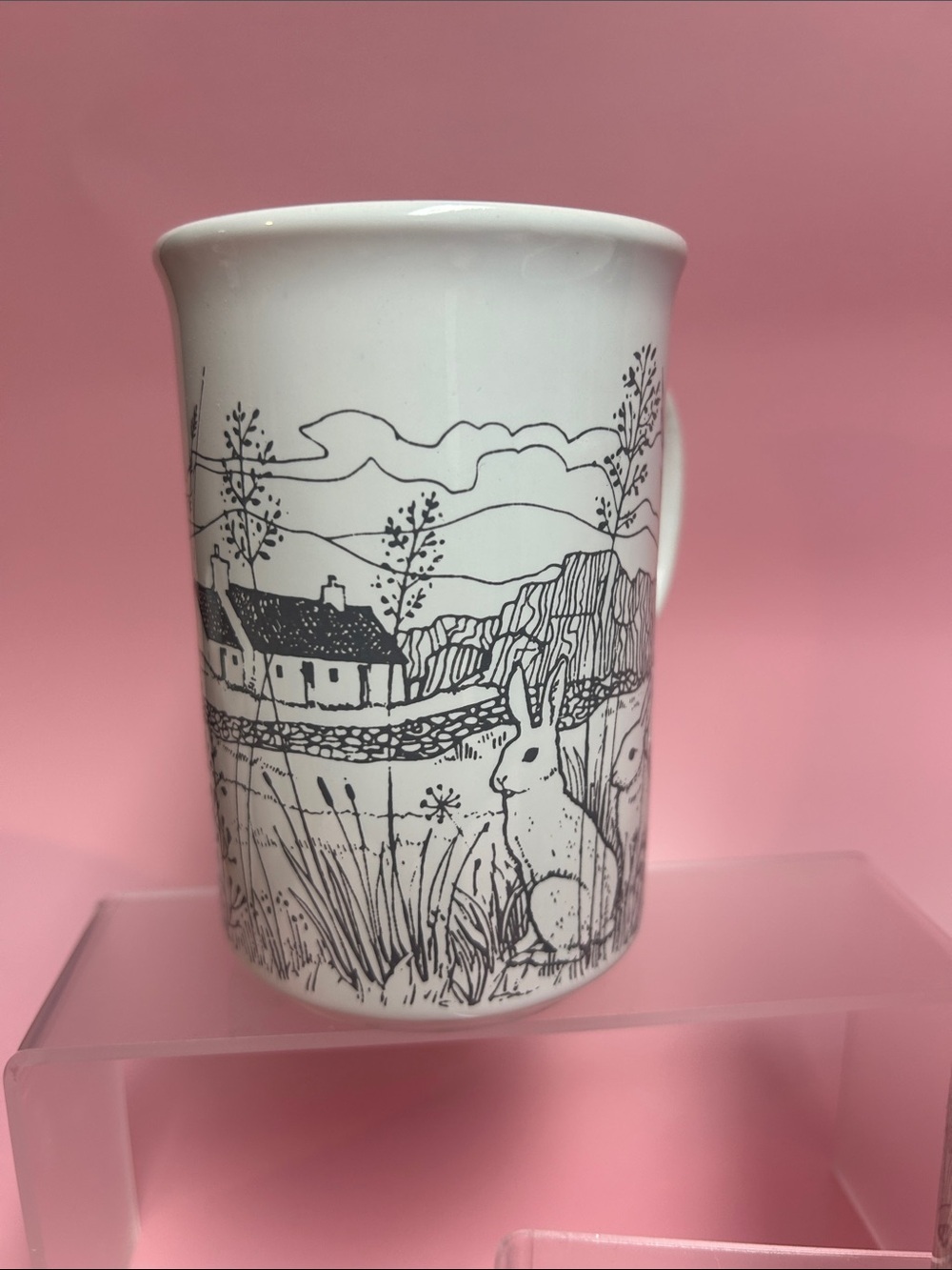 White Ceramic Mug with Black Nature Illustration - Set of 3 - Picture 5 of 7
